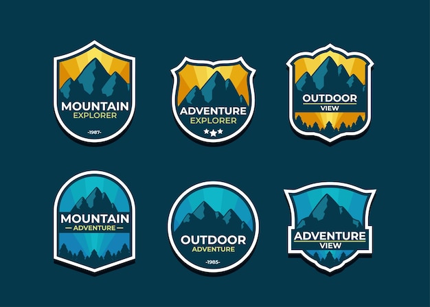 Vecteur gratuit définissez le logo et les badges de la montagne. un logo polyvalent pour votre entreprise.