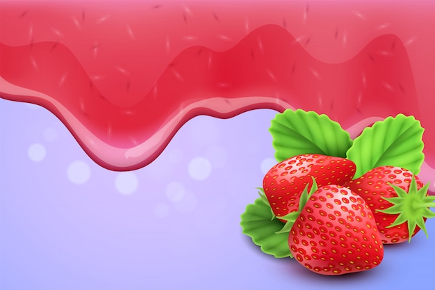 Vecteur gratuit dégoulinant de confiture de fraise fondant gouttes fond réaliste