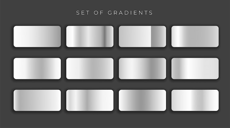 Vecteur gratuit les dégradés de gris métallique gilver mis illustration vectorielle