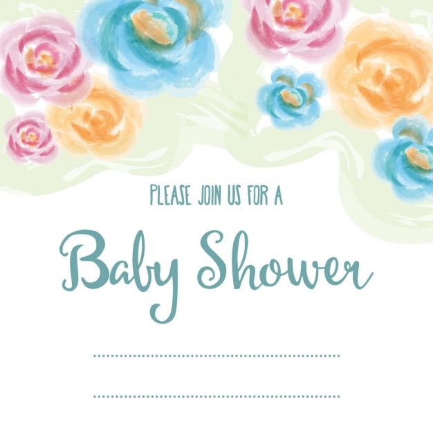 Vecteur gratuit délicate carte de douche de bébé avec des fleurs à l'aquarelle