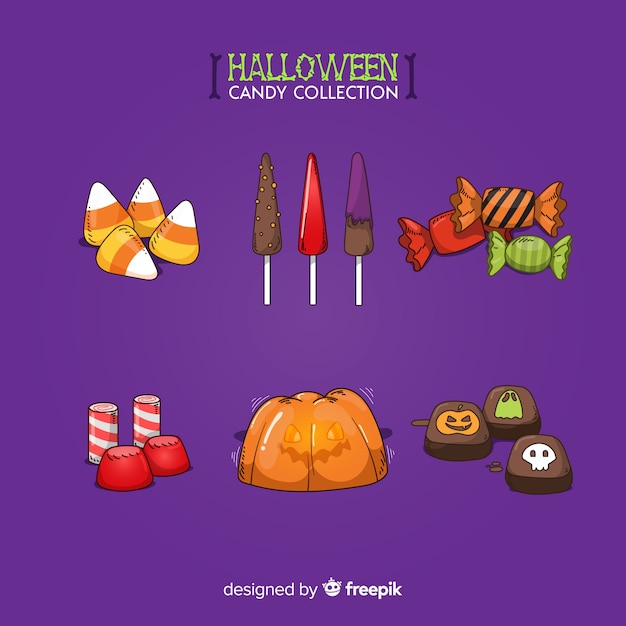 Vecteur gratuit délicieuse collection de bonbons d'halloween