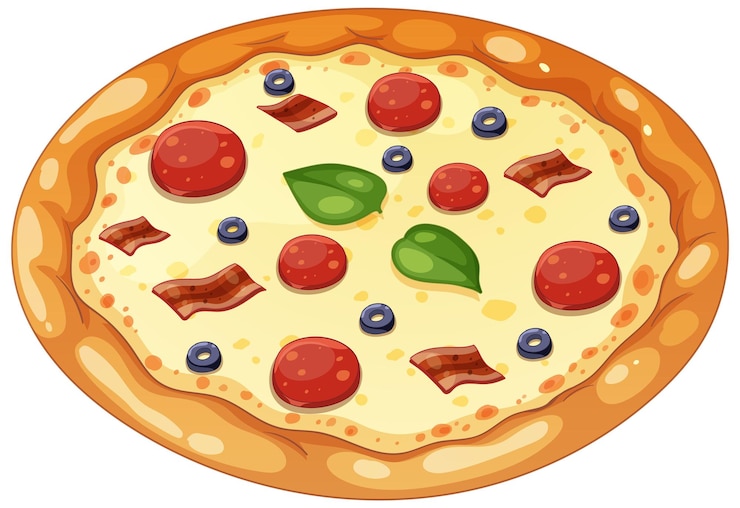 Vecteur gratuit une délicieuse pizza avec des garnitures illustration