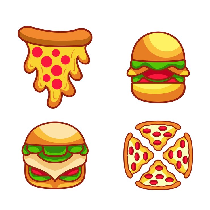 Vecteur gratuit une délicieuse pizza et un hamburger