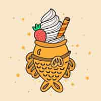 Vecteur gratuit délicieux dessert en forme de poisson taiyaki à la fraise