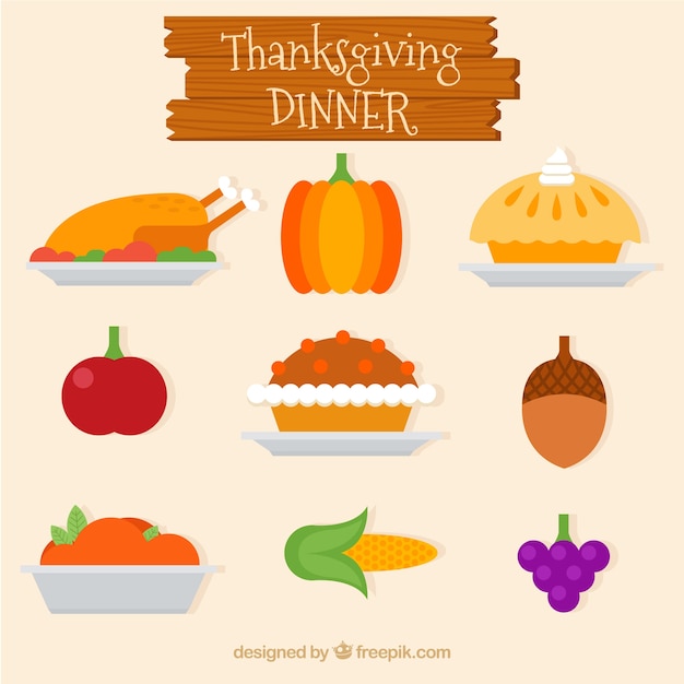 Vecteur gratuit délicieux dîner de thanksgiving en design plat