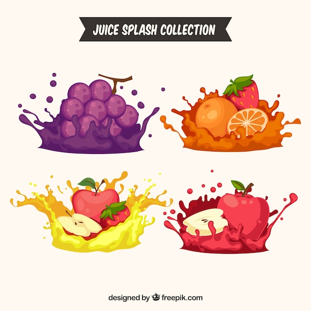 Vecteur gratuit délicieux jus éclabousse la collection avec des fruits