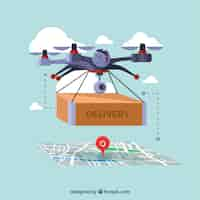 Vecteur gratuit delivery drone avec carte