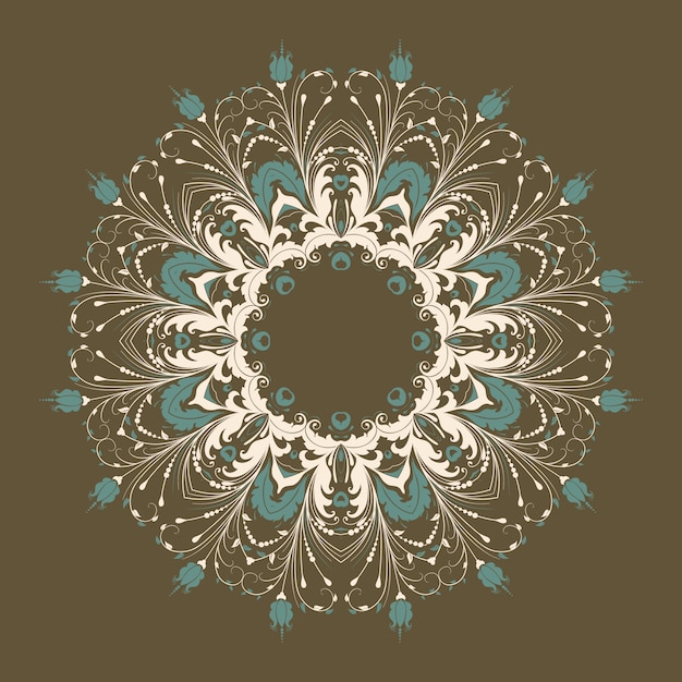 Vecteur gratuit dentelle ronde ornementale vectorielle avec des éléments damasques et arabesques. mehndi style. orienter l'ornement traditionnel. ornement floral de couleur ronde zentangle.