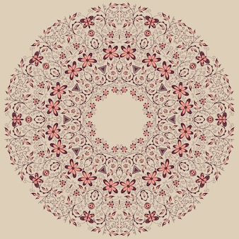 Dentelle ronde ornementale vectorielle avec des éléments damasques et arabesques. mehndi style. orienter l'ornement traditionnel. ornement floral de couleur ronde zentangle.