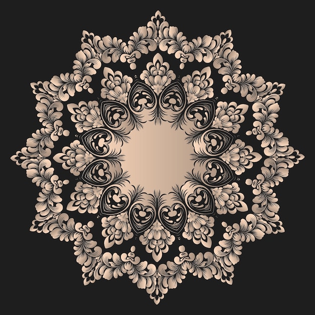 Vecteur gratuit dentelle ronde vectorielle avec éléments damassés et arabesques ornement traditionnel oriental de style mehndi