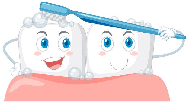 Dents heureuses se brosser sur fond blanc