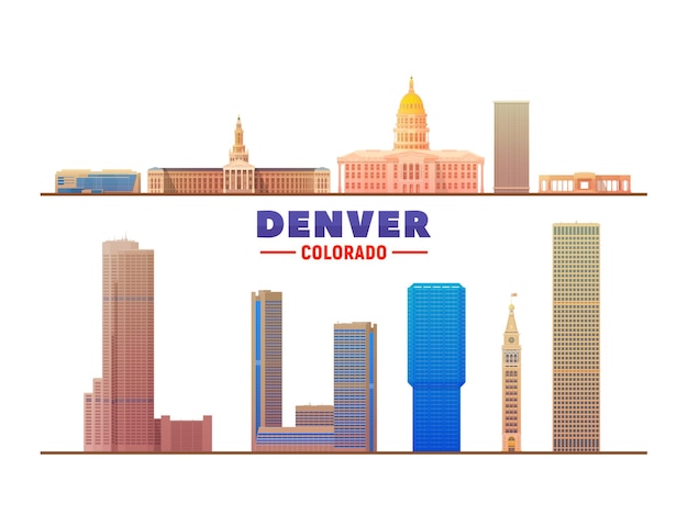 Vecteur gratuit denver colorado principaux monuments vector illustration voyage d'affaires et concept de tourisme avec des bâtiments modernes