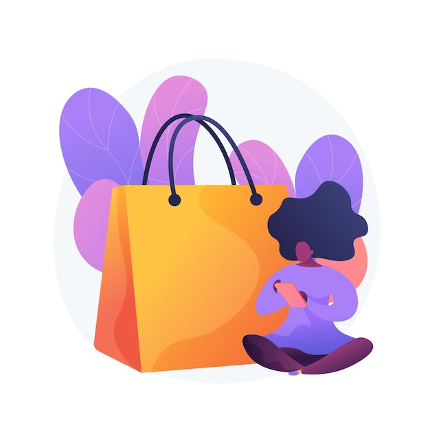 Vecteur gratuit dépendance au shopping mobile. grande vente, vente en gros en ligne, élément de conception d'idée de vente à bas prix. client de magasin numérique, accro du shopping smartphone.