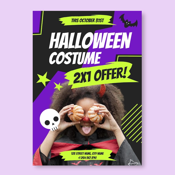 Vecteur gratuit dépliant abstrait de magasin de costumes d'halloween