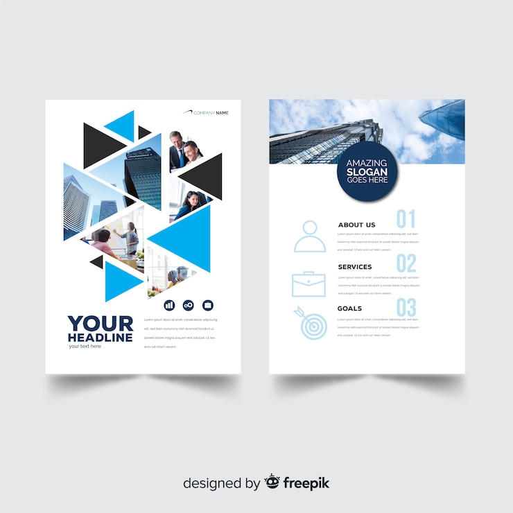 Vecteur gratuit dépliant d’affaires moderne avec mosaïque de photos
