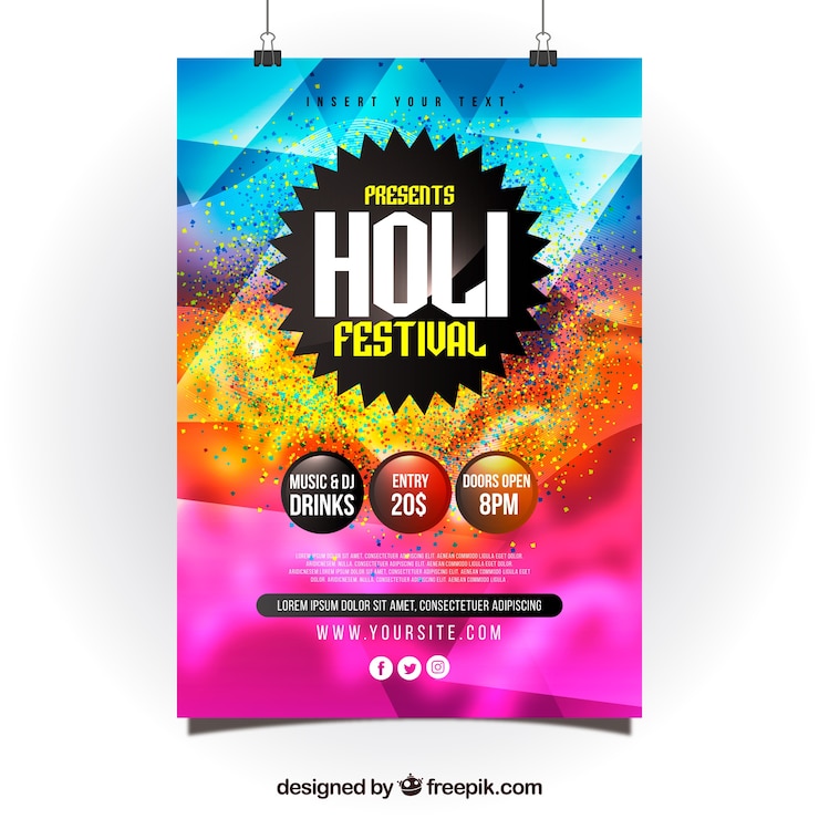 Vecteur gratuit dépliant / affiche du festival holi réaliste