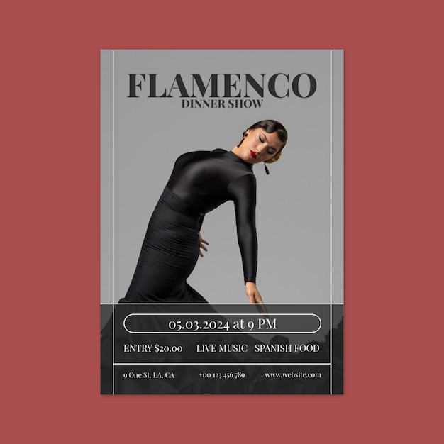 Vecteur gratuit dépliant de dîner-spectacle de flamenco élégant et minimaliste