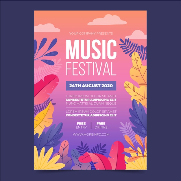 Vecteur gratuit dépliant du festival de musique illustré