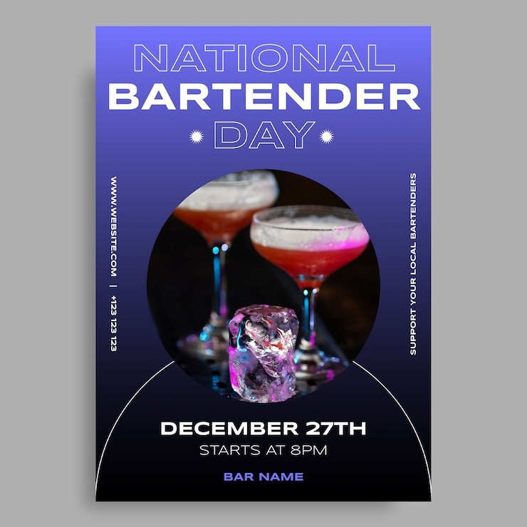 Vecteur gratuit dépliant du jour du barman dégradé