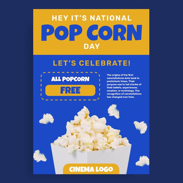 Vecteur gratuit dépliant du jour du pop-corn gratuit duotone