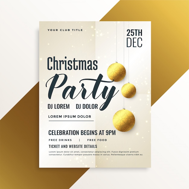 Dépliant élégant de fête de Noël avec des boules d'or