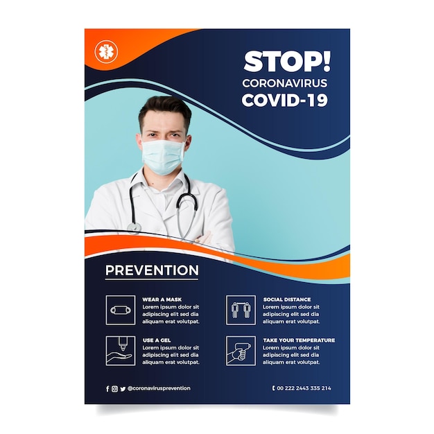 Vecteur gratuit dépliant informatif sur le coronavirus avec photo