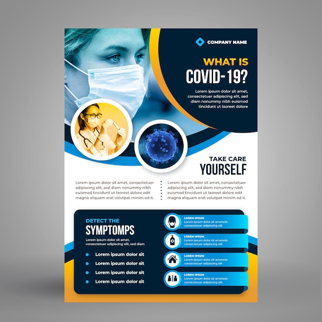 Vecteur gratuit dépliant informatif sur le coronavirus avec photo