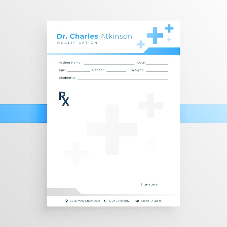 Vecteur gratuit dépliant de prescription médicale vierge a4 moderne pour vecteur d'hôpital ou de pharmacien