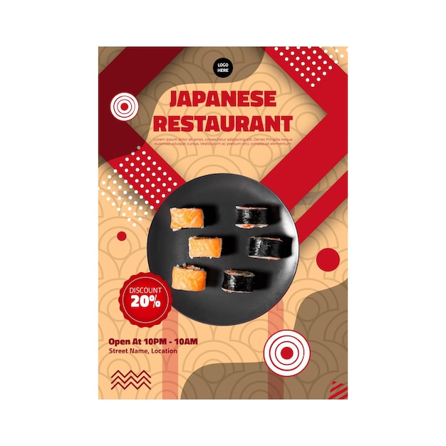 Vecteur gratuit dépliant de restaurant japonais vertical