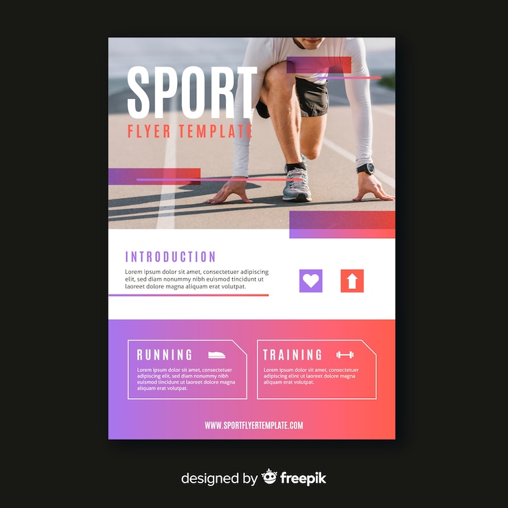 Vecteur gratuit dépliant sportif avec modèle de photo