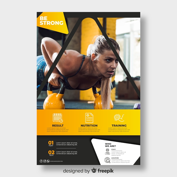 Vecteur gratuit dépliant sportif avec modèle de photo