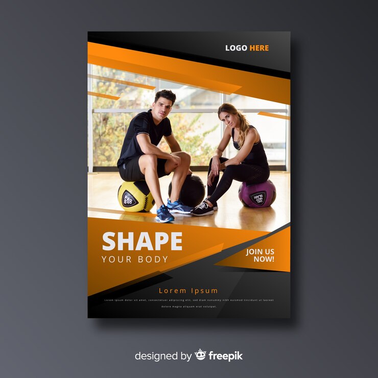 Vecteur gratuit dépliant sportif avec modèle de photo