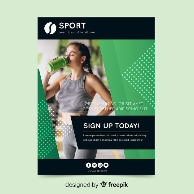 Vecteur gratuit dépliant sportif avec modèle de photo