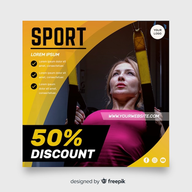 Vecteur gratuit dépliant sportif avec modèle de photo