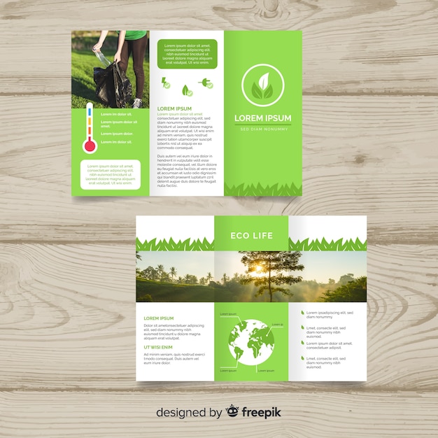 Vecteur gratuit dépliant trifold nature avec image