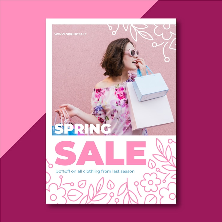 Vecteur gratuit dépliant de vente de printemps avec photo