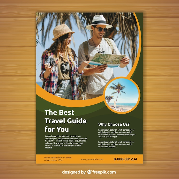 Vecteur gratuit dépliant de voyage avec photo des destinations