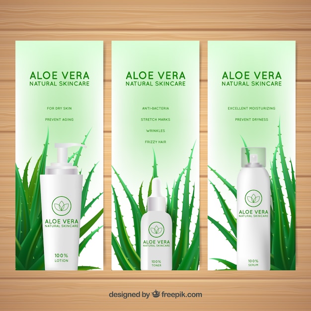 Vecteur gratuit dépliants de produits naturels d'aloe vera