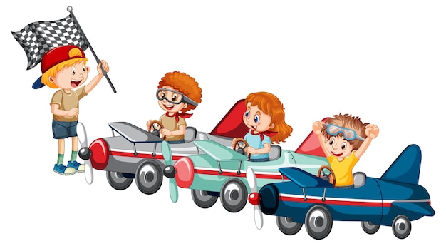 Vecteur gratuit derby de caisses à savon avec voiture de course pour enfants