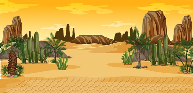 Désert avec des palmiers et des cactus scène de paysage nature
