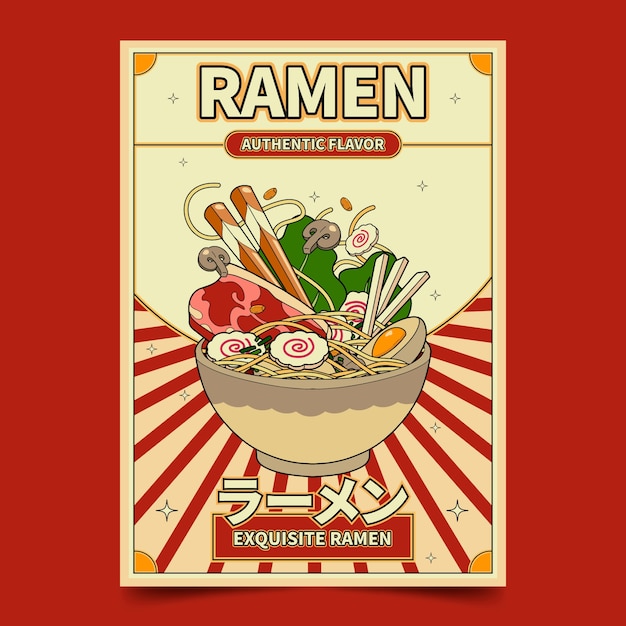 Vecteur gratuit design d'affiche de ramen dessinée à la main