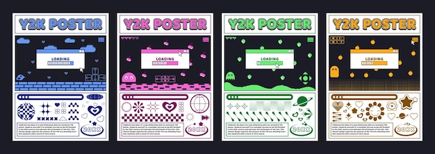 Vecteur gratuit design d'affiche y2k avec un vieux jeu vidéo informatique