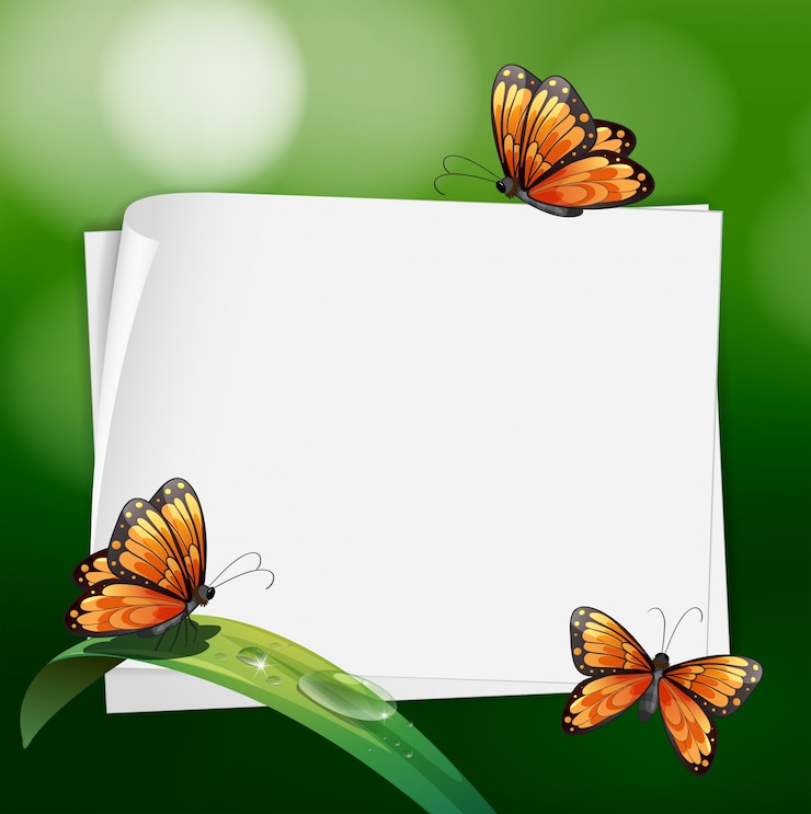 Vecteur gratuit design de bordure avec des papillons sur la feuille