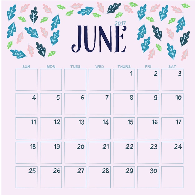 Design de calendrier floral de juin