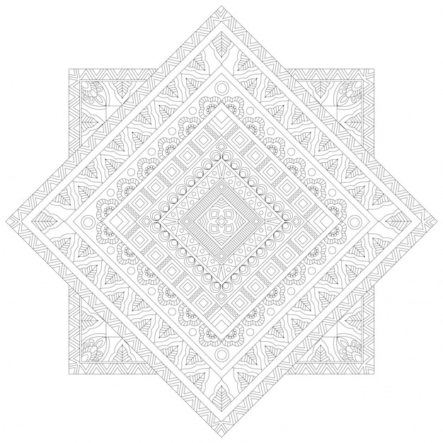 Design créatif de mandala floral, motif ornemental ethnique pour livre de coloriage, magnifique élément décoratif en forme carrée.