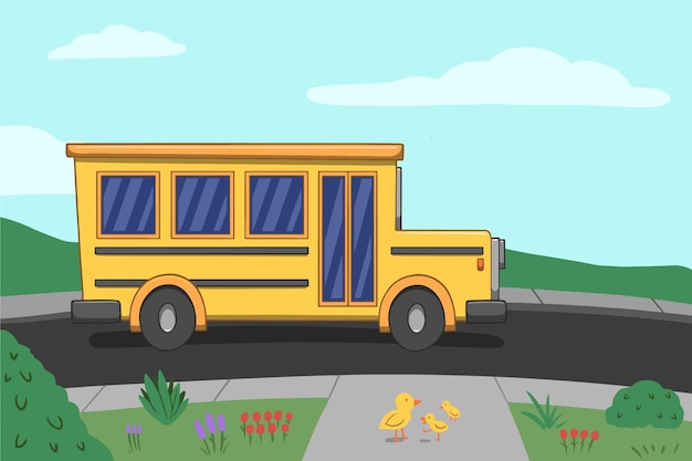 Vecteur gratuit design dessiné à la main de retour à l'autobus scolaire