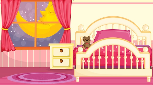 Vecteur gratuit design d'intérieur de chambre d'enfants avec des meubles à thème rose