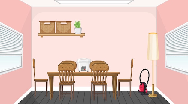 Vecteur gratuit design d'intérieur de salle à manger avec des meubles