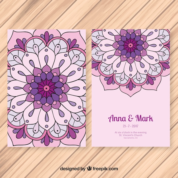 Design De Mandala De Carte De Mariage Pourpre