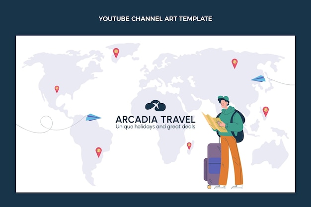 Vecteur gratuit design plat art de la chaîne youtube de voyage dans le monde entier